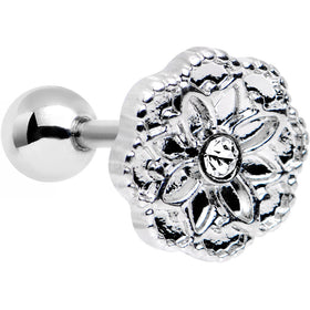 16G 1/4 Clear Gem Steel Mandala Flower Tragus Cartilage Earring
