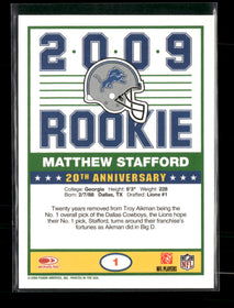 2009 Score 1989 Score Inscriptions Matthew Stafford #1
