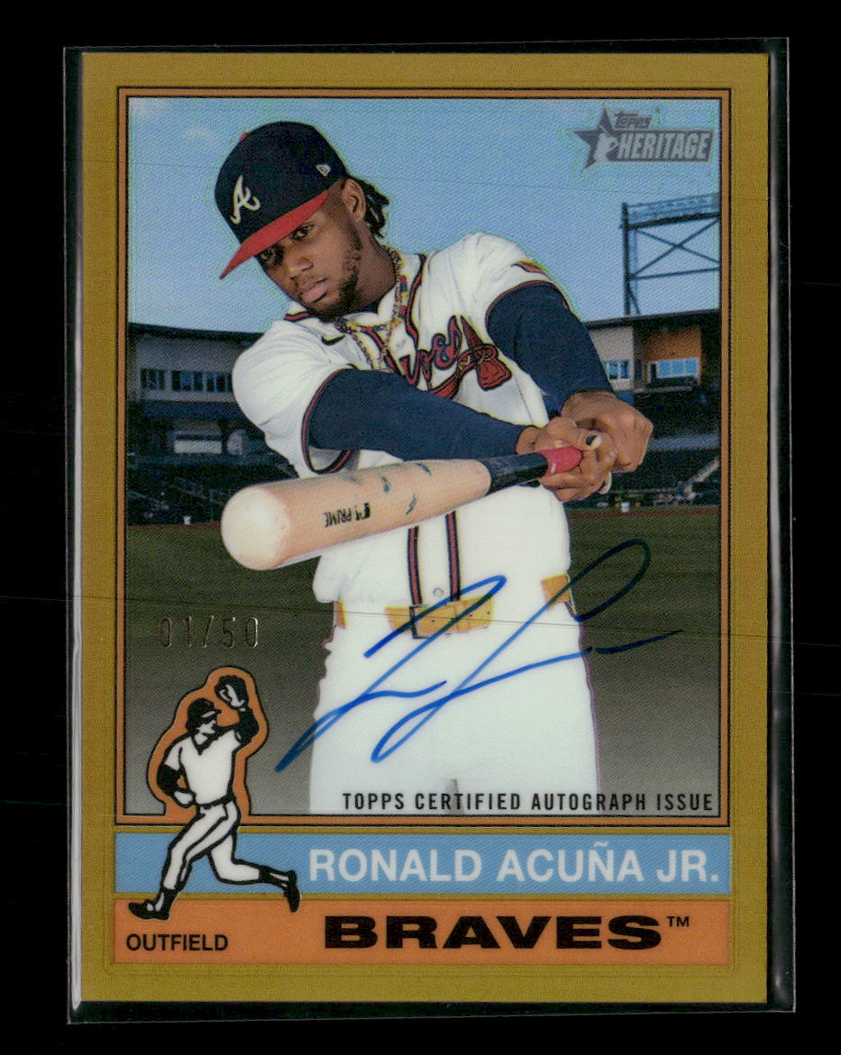 2025 Topps Heritage Chrome Auto Gold Refractor Ronald Acuña Jr. /50 Auto BCA-RA