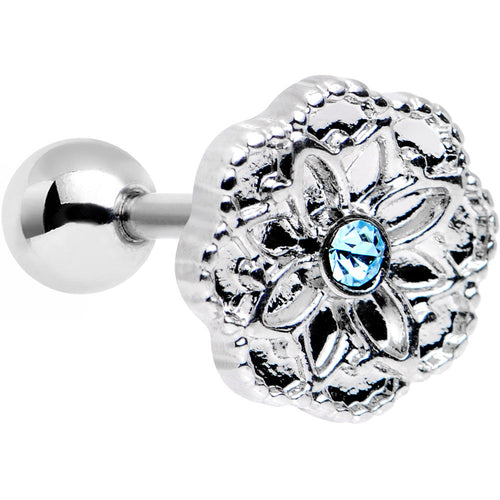 16G 1/4 Aqua Gem Steel Mandala Flower Tragus Cartilage Earring