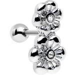16G 1/4 Clear Gem Steel Double Flower Tragus Cartilage Earring