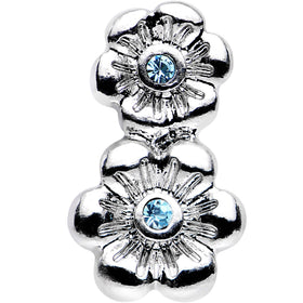 16G 1/4 Aqua Gem Steel Double Flower Tragus Cartilage Earring