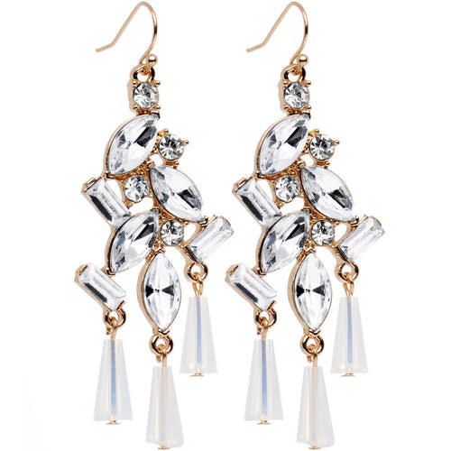 Clear Gold Tone Embellished Chandelier Fish Hook Drop Earrings