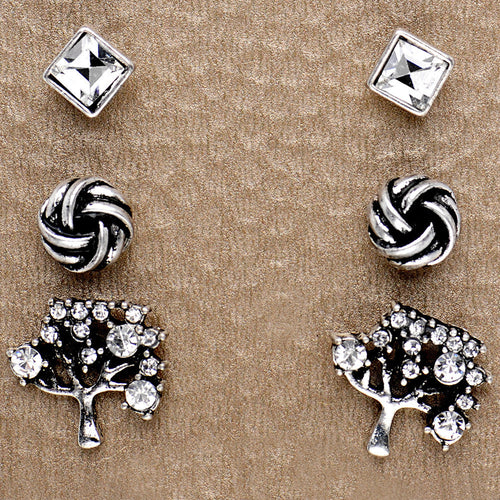 Burnished Silver Tree of Life Stud Earring Set