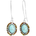 Burnished Silver Tone Tuquoise Kidney Earwire Earrings