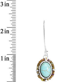 Burnished Silver Tone Tuquoise Kidney Earwire Earrings