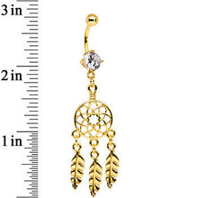 Clear CZ Gold Anodized Dreamcatcher Dangle Belly Ring