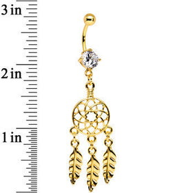 Clear CZ Gold Anodized Dreamcatcher Dangle Belly Ring
