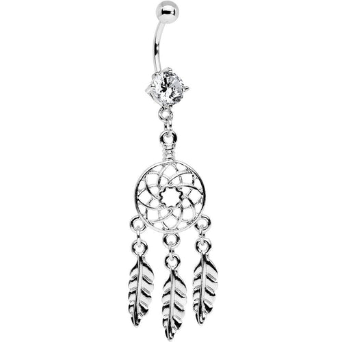 Clear CZ Stainless Steel Dreamcatcher Dangle Belly Ring
