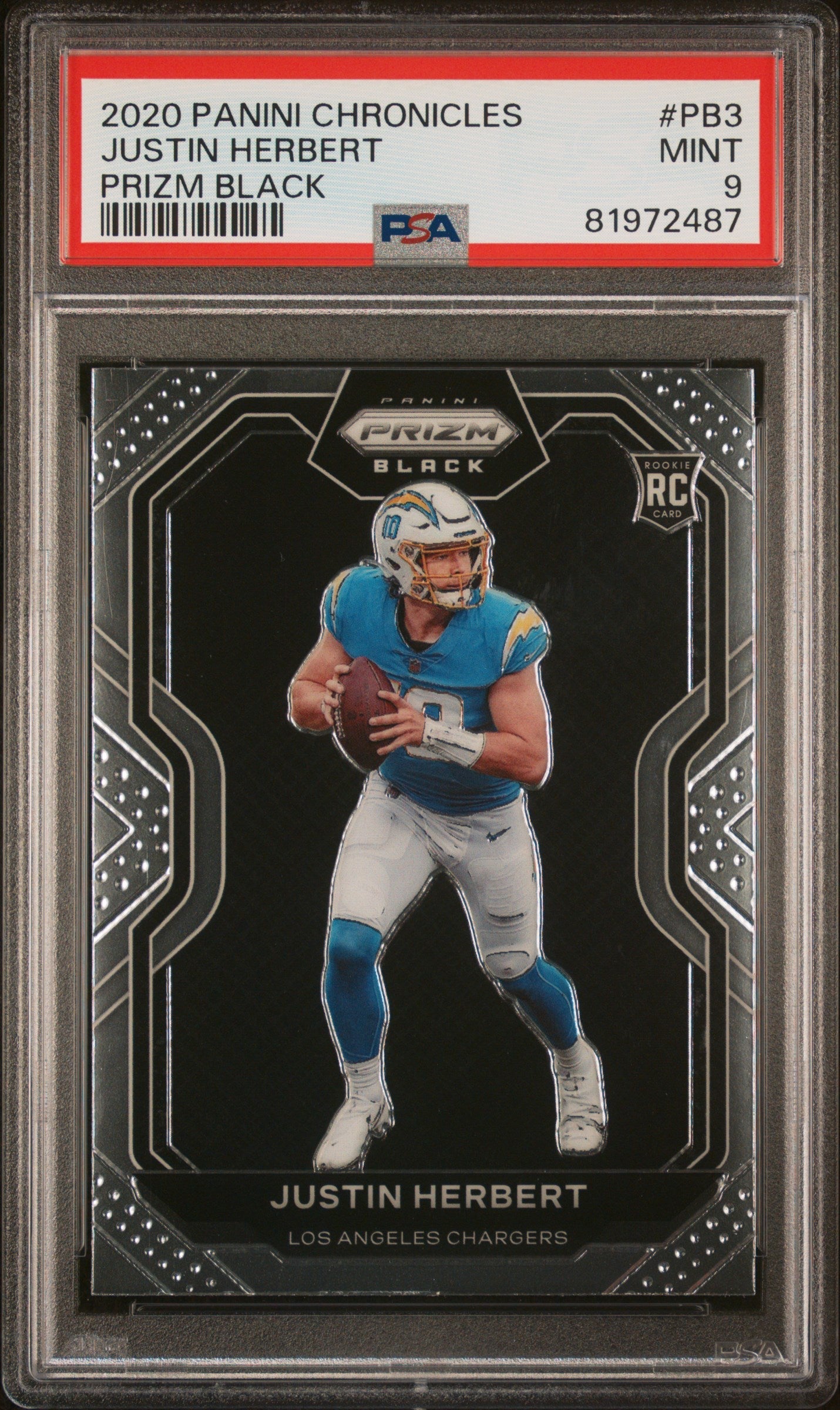 2020 Panini Chronicles Prizm Black Prizm Black Justin Herbert 9 PSA #PB3