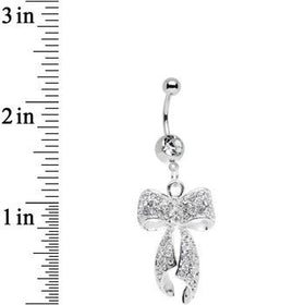 Clear Gem Stainless Steel Encrusted Bow Dangle Belly Ring