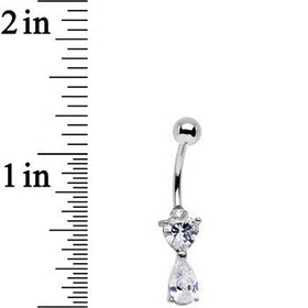 Clear Gem Stainless Steel Teardrop Heart Belly Ring