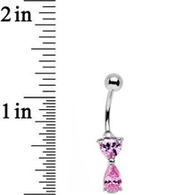 Pretty Pink Gem Heart and Teardrop Dangle Belly Ring