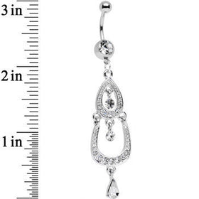Clear Gem Shining Teardrop Horseshoe Dangle Belly Ring