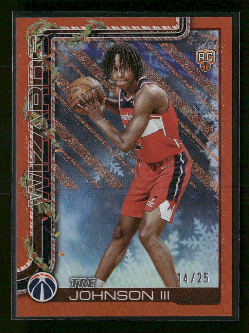 2025-26 Topps Holiday Orange Metallic Glitter Tre Johnson III Rookie #/25 #H166