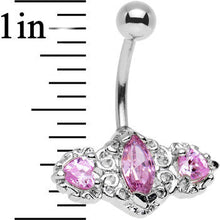 Pink Triple Gem Deco Frame Bottom Mount Belly Ring