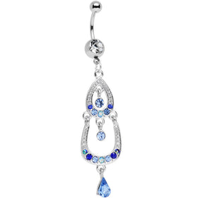 Light Blue Gem Czech Stone Wear Me Out Whale Dangle Belly Ring