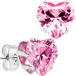 Pink Gem Stainless Steel Have a Heart or Two Stud Earrings 3mm-10mm