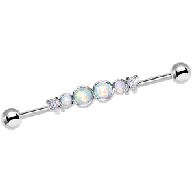 White Synthetic Opal Clear Gem Steel Industrial Barbell 36mm