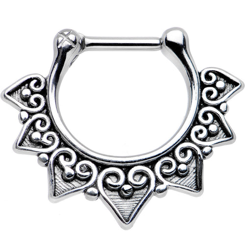16G 1/4 Steel Barbell Ornate Heart Detailed Hoop Septum Clicker