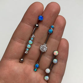 White Synthetic Opal Clear Gem Steel Industrial Barbell 36mm