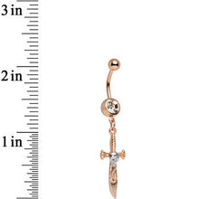 Clear Gem Rose Gold Anodized Skull Pirate Sword Dangle Belly Ring