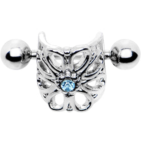 16G 3/8 Aqua Gem Steel Barbell Flower Cartilage Cuff
