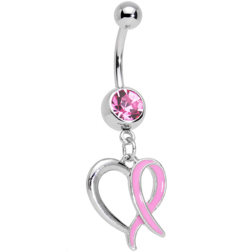 Pretty Pink Gem Wispy Pink Twisted Heart Dangle Belly Ring