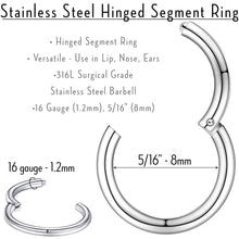 16G 5/16 Stainless Steel Hinged Segment Ring