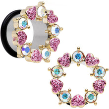 18mm Aurora and Pink Gem Heart Wreath Single Flare Tunnel Plug Set