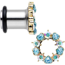 0G Aurora and Aqua Gem Heart Wreath Single Flare Tunnel Plug Set