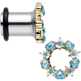 0G Aurora and Aqua Gem Heart Wreath Single Flare Tunnel Plug Set