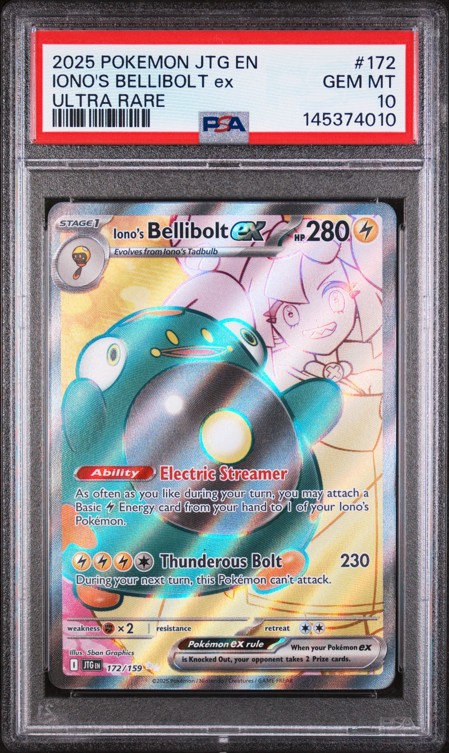 2025 Pokemon Jtg En-Journey Together Ultra Rare Iono'S Bellibolt Ex 10 PSA #172
