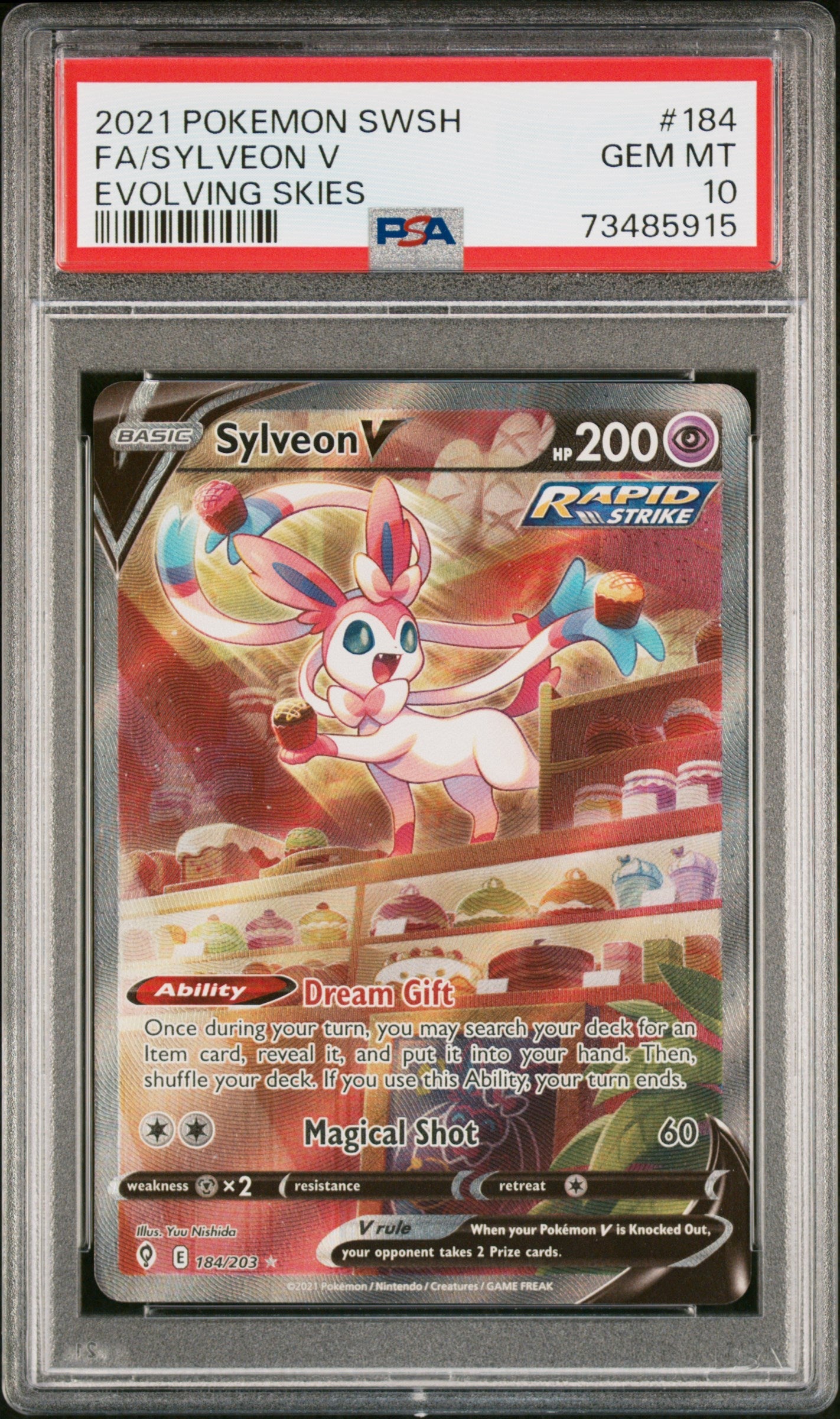 2021 Pokemon Sword & Shield Evolving Skies Fa/Sylveon V 10 PSA #184