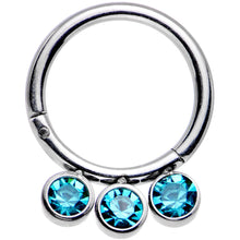 16G 5/16 Blue Zircon Gem Stainless Steel Hinged Segment Ring