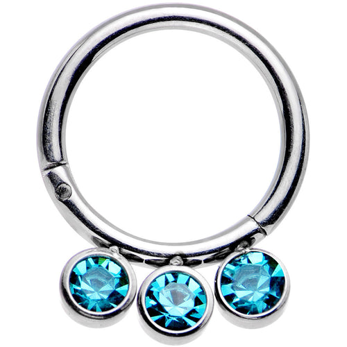 16G 5/16 Blue Zircon Gem Stainless Steel Hinged Segment Ring