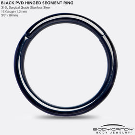 16G 3/8 Black PVD Hinged Segment Ring