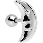 16G 1/4 Clear Gem Steel Crescent Moon Left Cartilage Earring