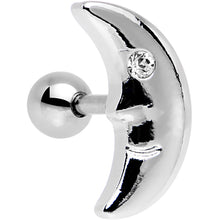 16G 1/4 Clear Gem Steel Crescent Moon Left Cartilage Earring