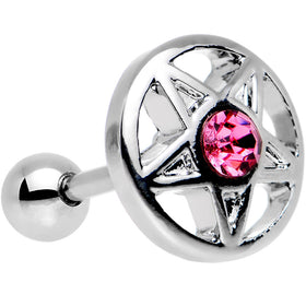 16G 5/16 Pink Gem Pentacle Star Cartilage Earring