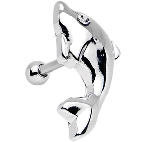 16G 1/4 Clear Gem Dolphin Left Cartilage Earring