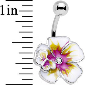 Clear Gem Pink and Yellow Hibiscus Flower Belly Ring