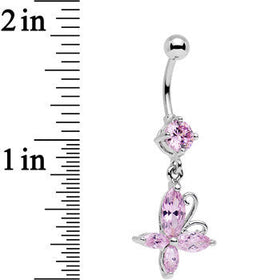 Light Pink Gem Butterfly Prong Set Dangle Belly Ring