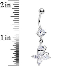 Clear Gem Butterfly Prong Set Dangle Belly Ring