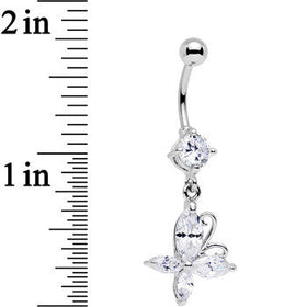 Clear Gem Butterfly Prong Set Dangle Belly Ring
