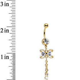 Clear CZ Gem Gold Anodized Dragonfly Inspired Dangle Belly Ring