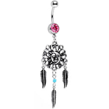 Pink Gem Sun and Moon Feather Celestial Daydream Dangle Belly Ring