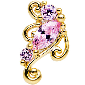 16G 1/4 Pink CZ Gold Anodized Swirl Left Cartilage Earring
