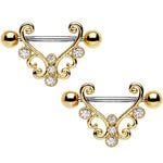 14G 9/16 Clear CZ Stainless Steel Art Deco Nipple Shield Set