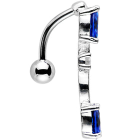 Navy Blue Gem Double Drop Reversible Top Mount Belly Ring